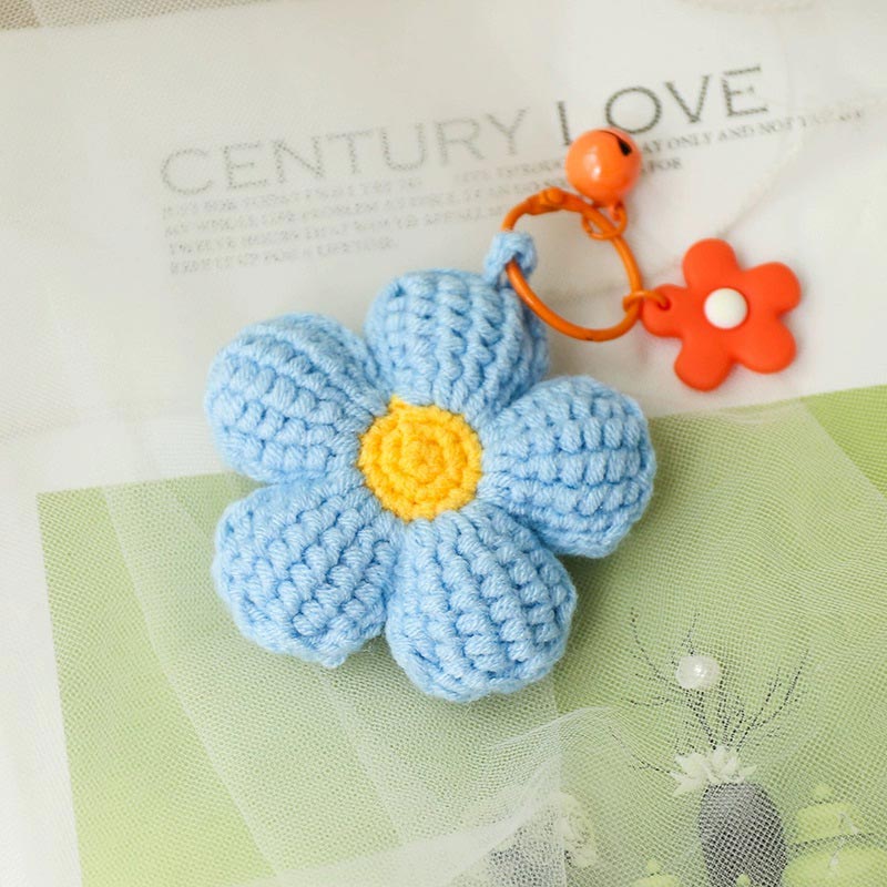 blue crochet keychain
