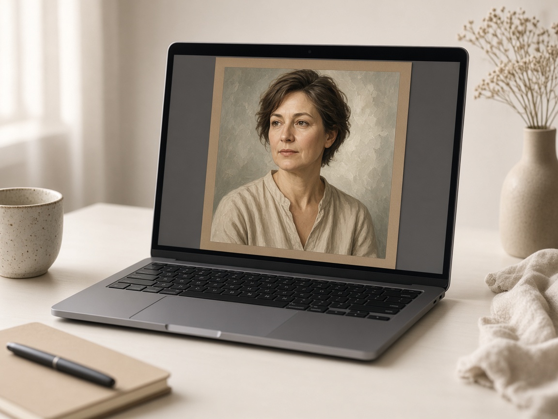 AI portrait concept preview on a laptop screen