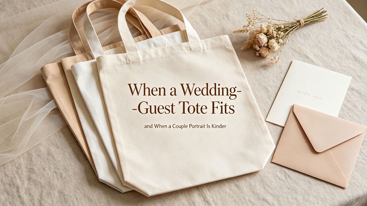When a Wedding-Guest Tote Fits — and When a Couple Portrait Is Kinder