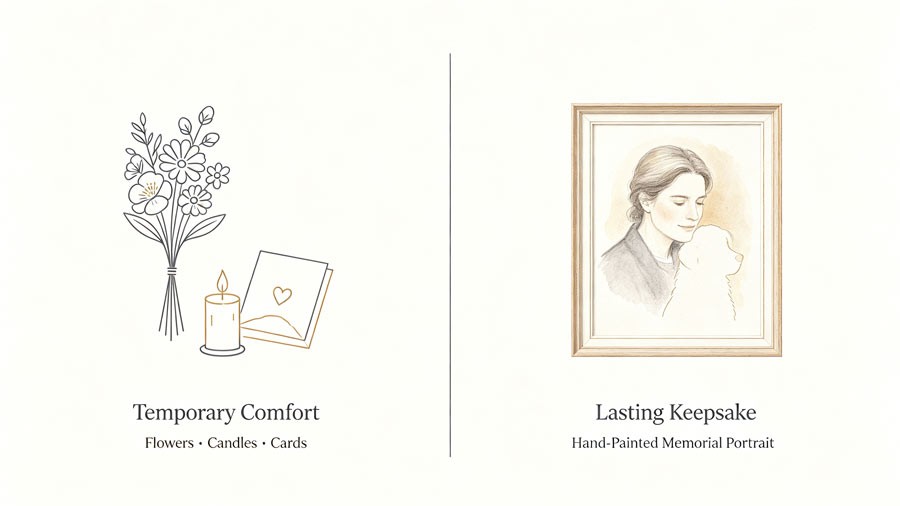 Comparison: temporary condolence gifts vs lasting hand‑painted memorial portrait keepsake