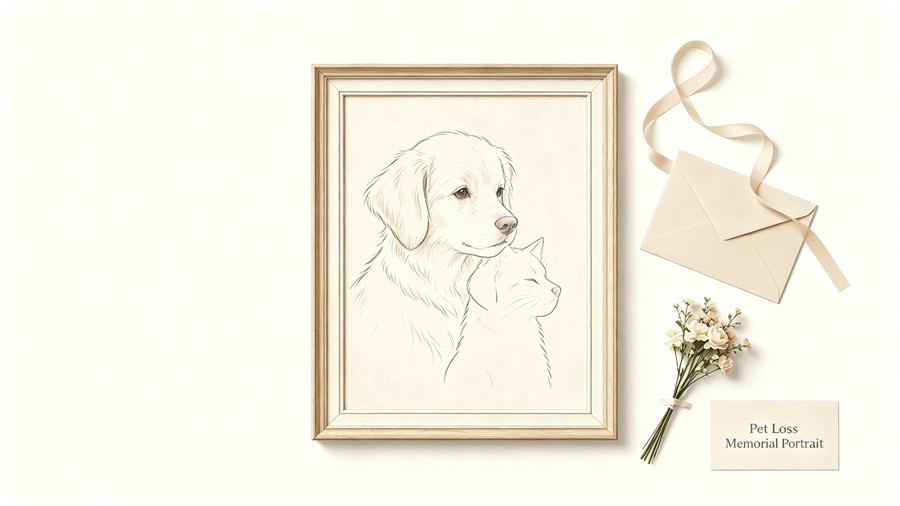 Custom hand-painted pet portrait for pet loss sympathy gift