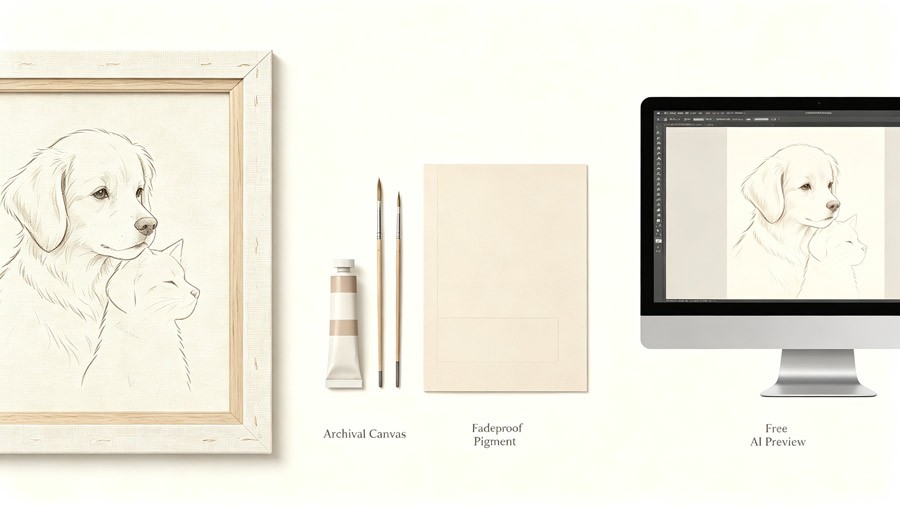 Harmrit archival-quality canvas memorial portrait with free AI preview for bereavement gifting
